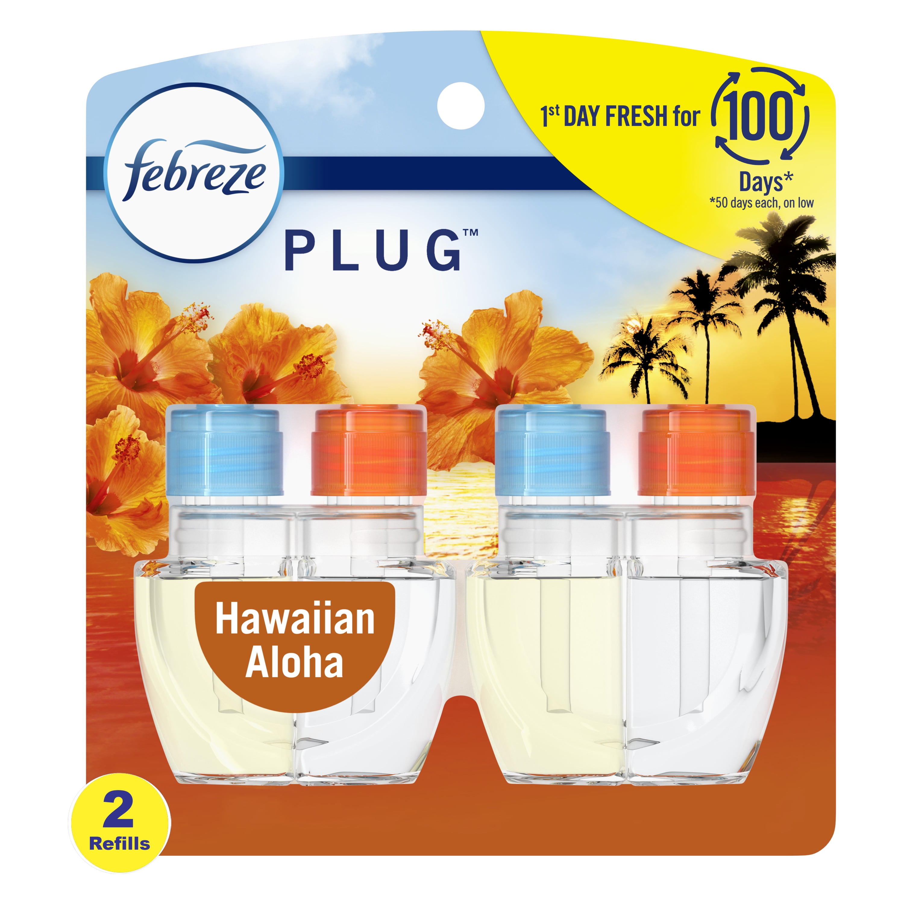 (6 pack) Febreze Plug In Air Freshener, Odor-Fighting Scented Oil Refill, Hawaiian Aloha, 2 Refills