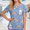 thumbnail image 2 of Easter Women Scrub Tops V Neck Funny Bunny Print Short Sleeve T Shirt Dressy Trendy Nursing Uniforms Shirts with Pocket, #01 Brown, S, 2 of 4