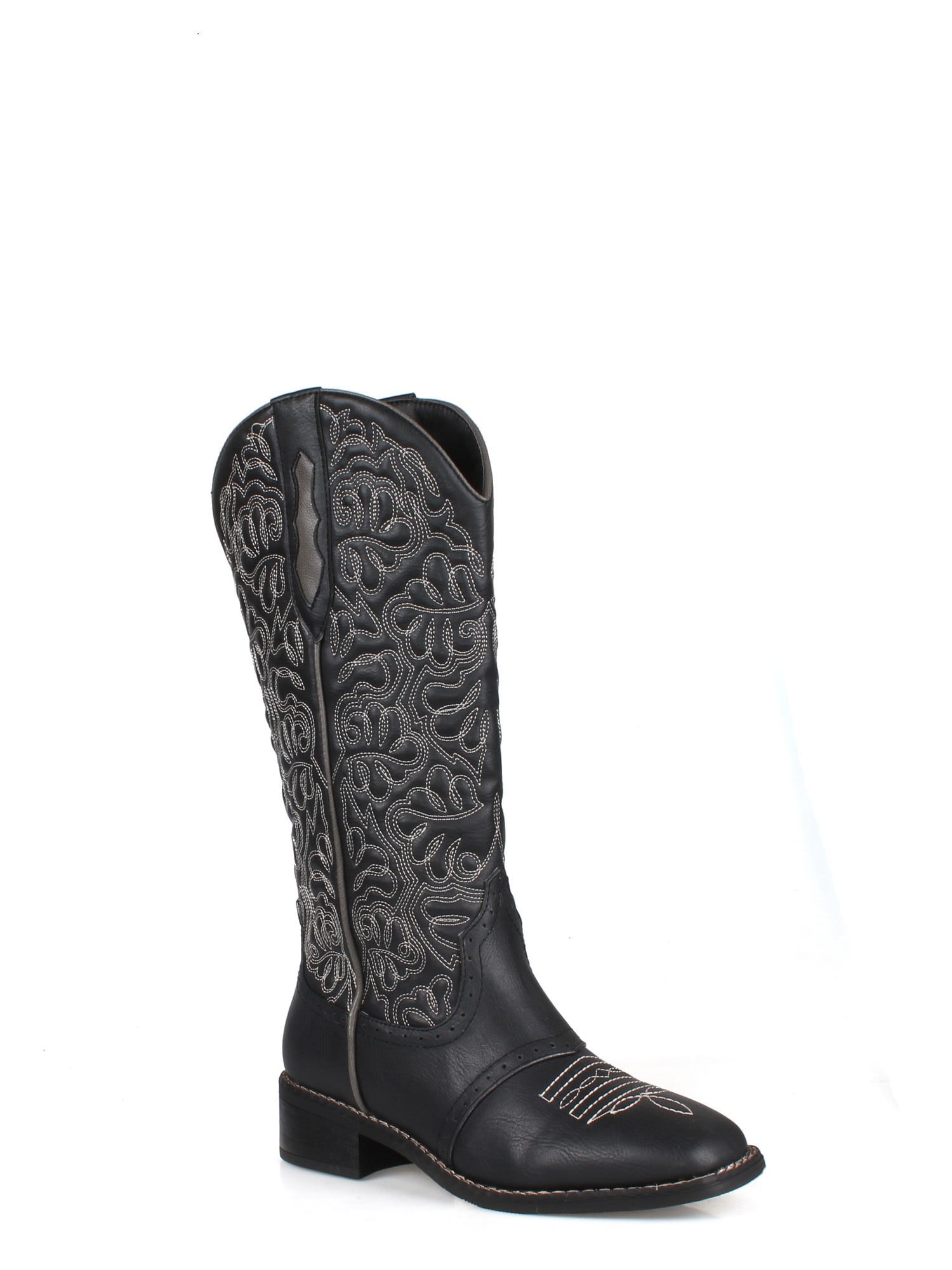 black cowboy boots with white stitching