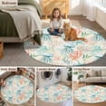 thumbnail image 6 of Teal Red Jellyfish Coastal Round Area Rug 5ft, Nautical Beach Coral Starfish Washable Non-Slip Circle Rugs for Bedroom Living Room Kitchen, Soft Low Pile Carpet for Dining Room Playroom Nursery, 6 of 9
