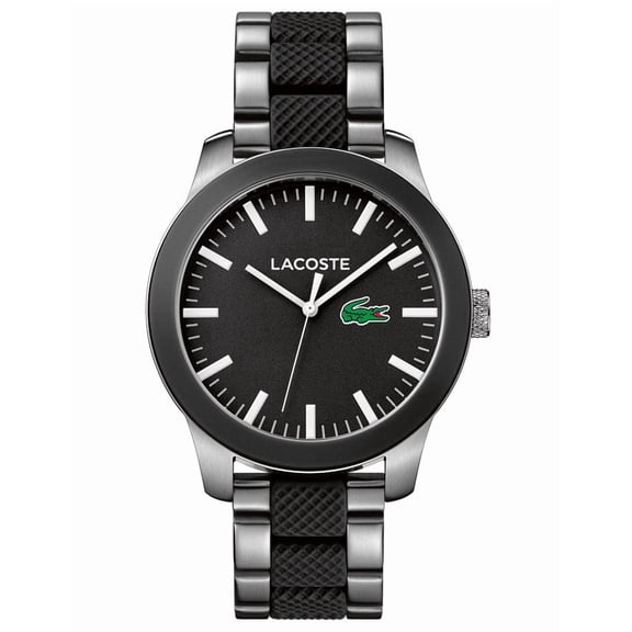 Lacoste 12.12 Mens Watch - Stainless Steel Case - Black Dial - 30m