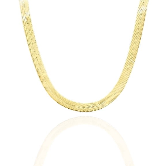 18 Inch Classic Herringbone Chain Necklace, Gold Tone Snake Chain, Flat Link Necklace Jewelry Necklace Gold