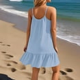 thumbnail image 4 of Women's Plus Size Ruffle Hem Cami Mini Dress Spaghetti Strap Swig Flowy Summer Loose Short Dresses Light Blue XL, 4 of 4