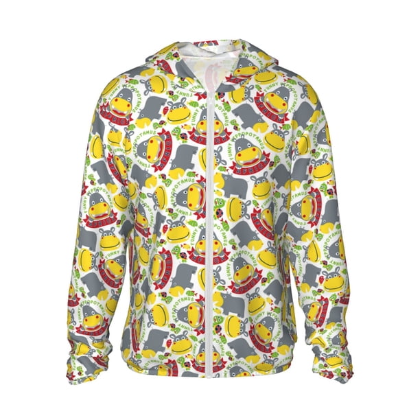 Balery Hippopotamus Sudadera ligera de manga larga con capucha y protección solar UPF 50+ para hombre y mujer, ideal para pesca y running-X-Large