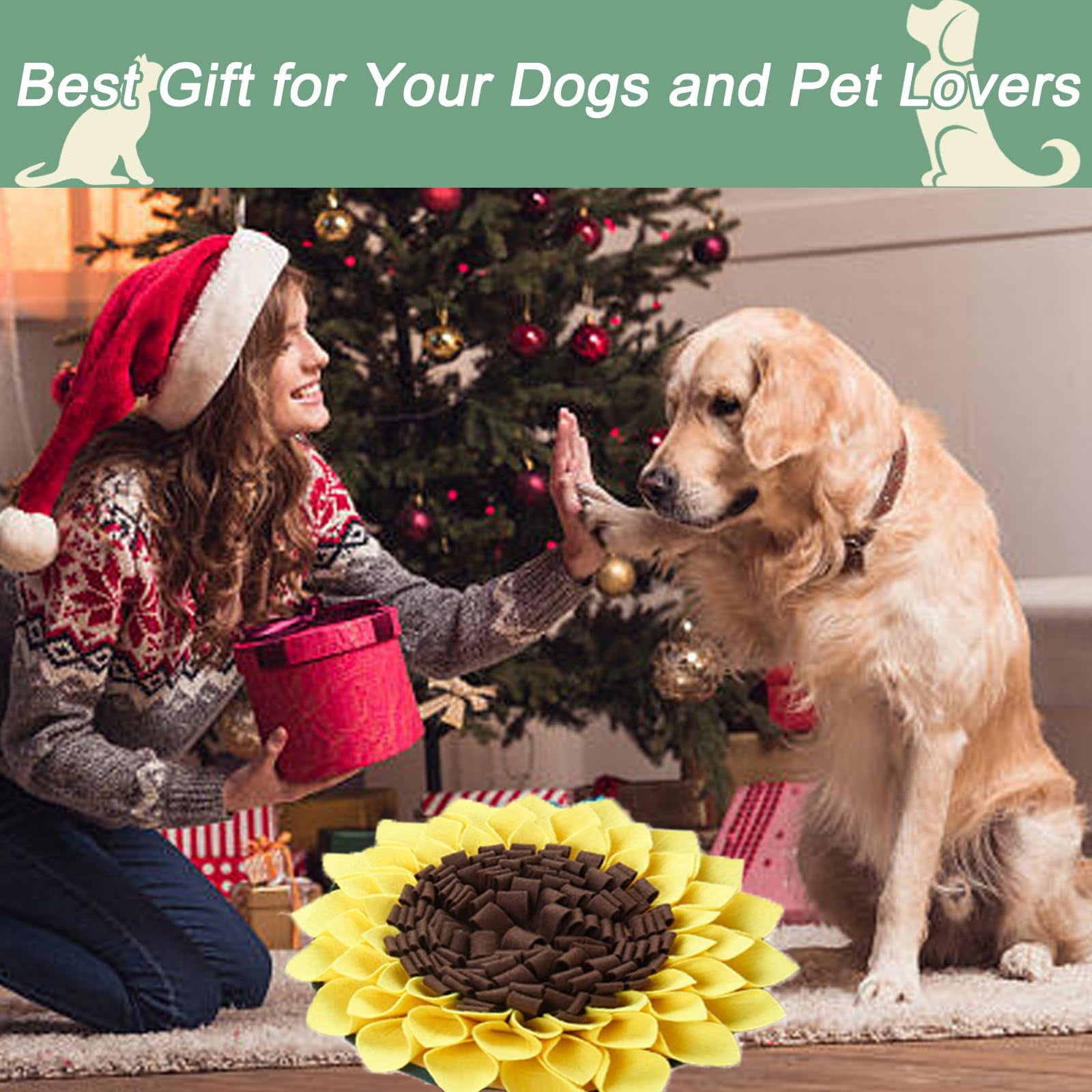 Mat for Dogs, Pet Sniffing Pad for Slow Feeding, Puppy Cat Interactive Puzzle Toys for Smell Training, Yellow