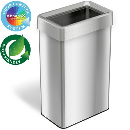 iTouchless Open Top Trash Can with Dual AbsorbX Odor Filters 21 Gallon Silver Stainless Steel