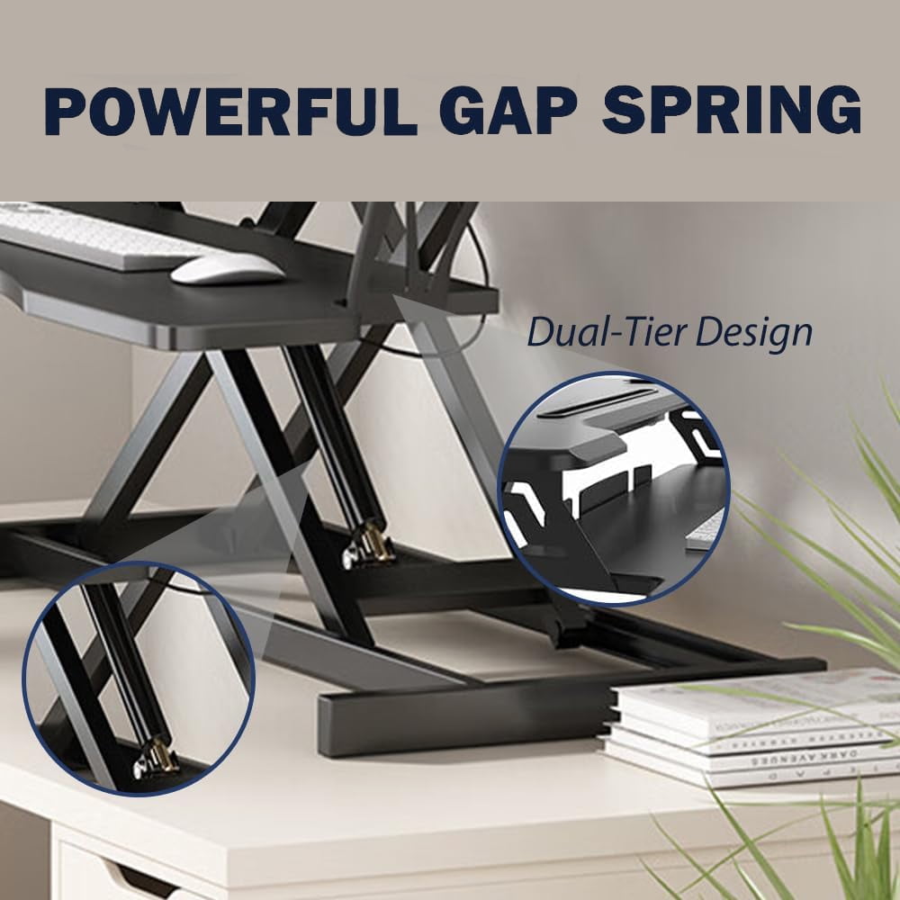 MIDODO Height Adjustable Standing Desk Converter, 32” W Quick Sit to Stand Up Dual Monitor Riser with Keyboard Tray Computer Workstation