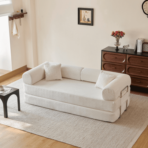 78.8" Convertible Sofa Bed, Convertible Boneless Modular Sectional Futon Loveseat, Sleeper Couch for Living Room Bedroom, No Assembly Required, White