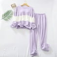 thumbnail image 2 of BLVB Women's Pajama Sets Casual Soft Color Block Crew Neck Long Sleeve Tops and Pants 2 Piece Outfits Sleepwear Pjs, 2 of 7