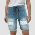 thumbnail image 2 of adviicd Womens Drawstring Denim Ripped Bermuda Shorts Distressed Knee Length Stretch Short Jeans Navy, L, 2 of 8