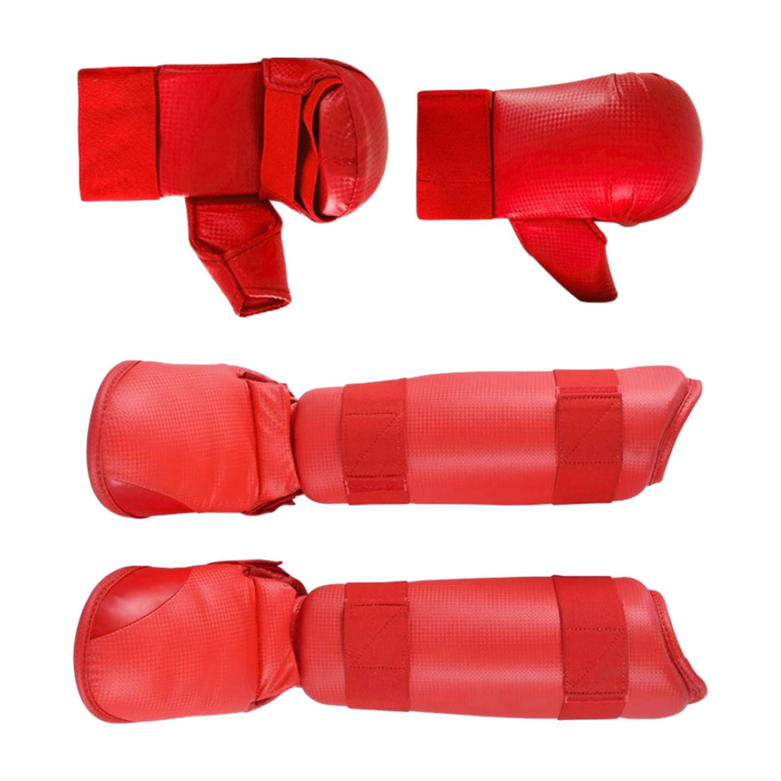 BAOSITY Karate Sparring Gear Set Boxing Gloves Shin Guards Taekwondo Training Punch Mitts, Punching Gloves Equipment for Mma Sparring L