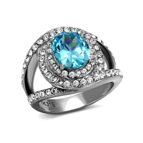3.68 Ct Oval Cut Sea Blue Cz Stainless Steel Halo Cocktail Ring Women's Size 8
