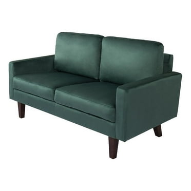 Pemberly Row Velvet Loveseat Modern Sofa with Wooden Legs-Green