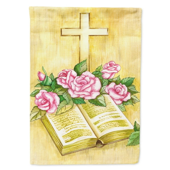 Carolines Treasures APH4072GF Easter Cross and Bible with Roses Flag Garden Size  Small multicolor