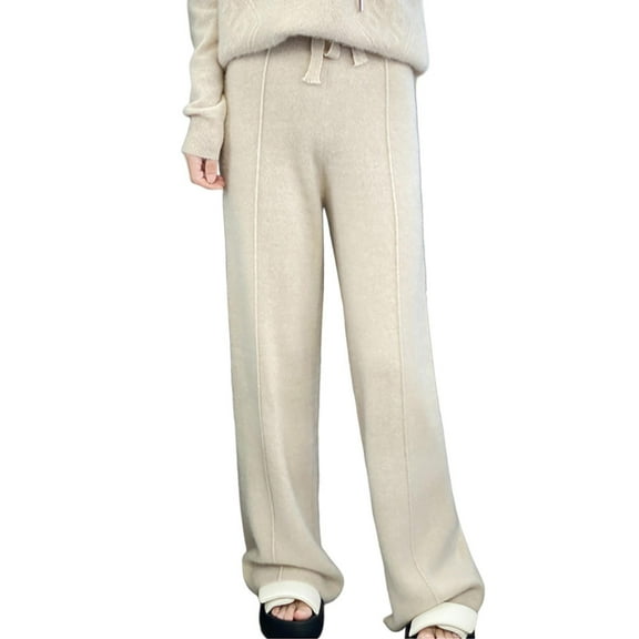 Women's Wide Leg Straight Wool Pants - High Waist, Drapey Floor Sweeping