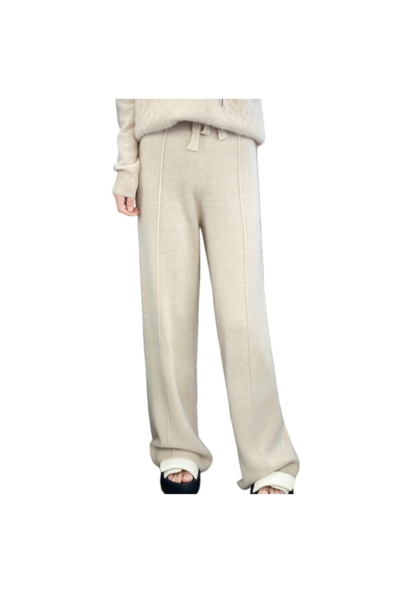 Ediodpoh Trousers Pants for Women Wide Leg Straight Drapey Wool Sweep High Waist Casual Pants Beige XXL