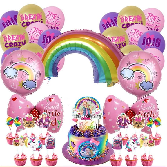 JOJO Siwa Party Supplies Balloons Cake Topper Birthday Set Decorations Kit Fans