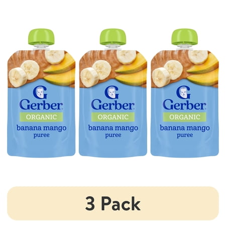 (3 pack) Gerber Organic Stage 3 Baby Food Puree, Banana Mango, 3.5 oz Pouches