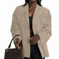 thumbnail image 3 of Women'S Faux Suede Blazer Jacket Notched Lapel Single Breasted Faux Suede Leather Suit Jacket Khaki M, 3 of 6