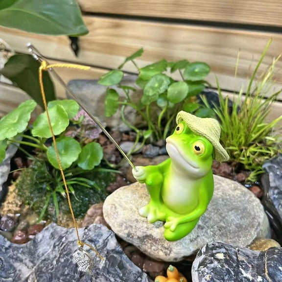 1PCS Garden Decor Frog Statue, Little Frog Fishing Figurine,Decoration Thanksgiving Birthday Housewarming Gift for Patio Yard Lawn Ornament,Green