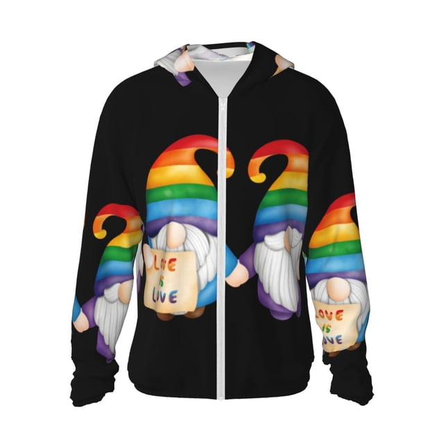 Fotbe Happy Pride Gnome Chaqueta con Protección Solar UPF 50+ para Hombre y Mujer, Camisa con Capucha y Bolsillos-Small