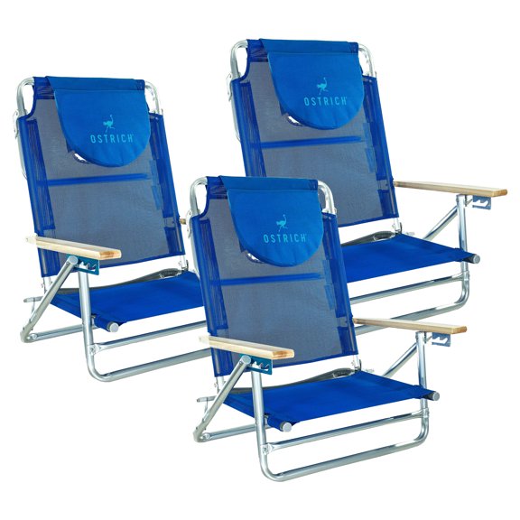 Ostrich SBSC-1016B South Adult Beach Lake Sand Lounging Chair, Blue (3 Pack)