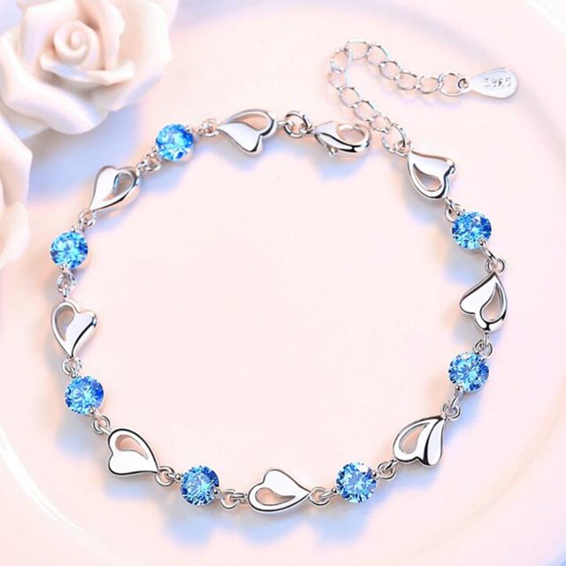 Pulsera de cristal púrpura blanco noble de Plata de Ley 925 de moda coreana para mujer, accesorios de joyería de boda de 17CM + 4CM