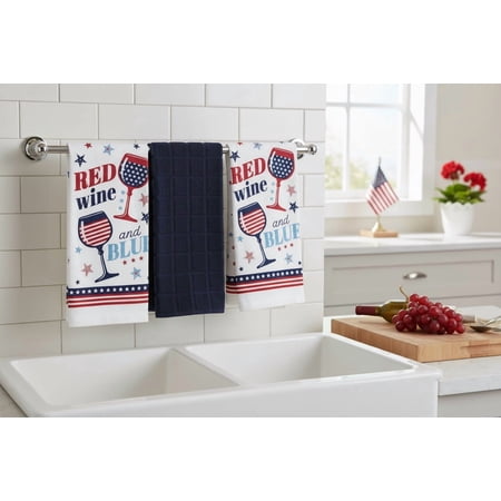 Serafina Home Summer Patriotic Kitchen Towel Set: Dish Towels Red Wine Blue Celebration USA 15 x 25