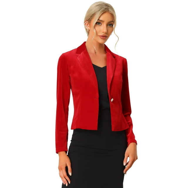 Chaqueta De Traje De Oficina De Negocios Con Solapa Y 1 Botón De Terciopelo Para Mujer Rojo XS