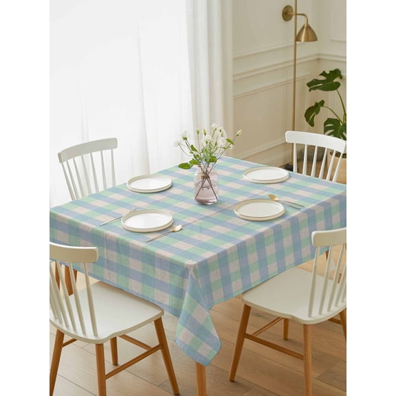 Blue Green Tablecloth Rectangle Table Cloth 60x102, Waterproof Tablecloth Outdoor Table Cloth, Grid Checkered Plaid Gingham Lattice Trellis Washable Table Cover for Kitchen Dinning Party