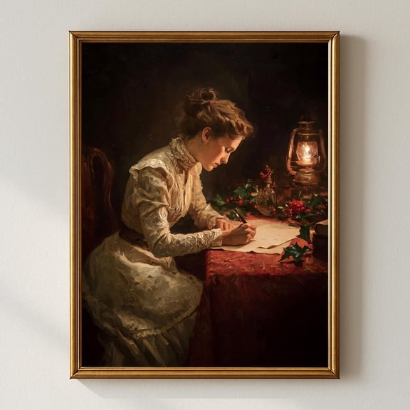 Victorian Woman Writing Wall Art, Antique Lady With Letter, Romantic Style Vintage Winter Decor Home Decor #1017, Unframed Poster Size 8x12
