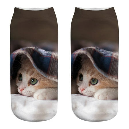 

Foraging dimple Unisex Funny 3D Fashion Cat Printed Casual Socks Cute Low Cut Ankle Socks B