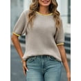 thumbnail image 3 of Spring Autumn Womens Puff Short Sleeve Sweater Tops Color Block Ribbed Knit Crew Neck Going Out Shirts, 3 of 4