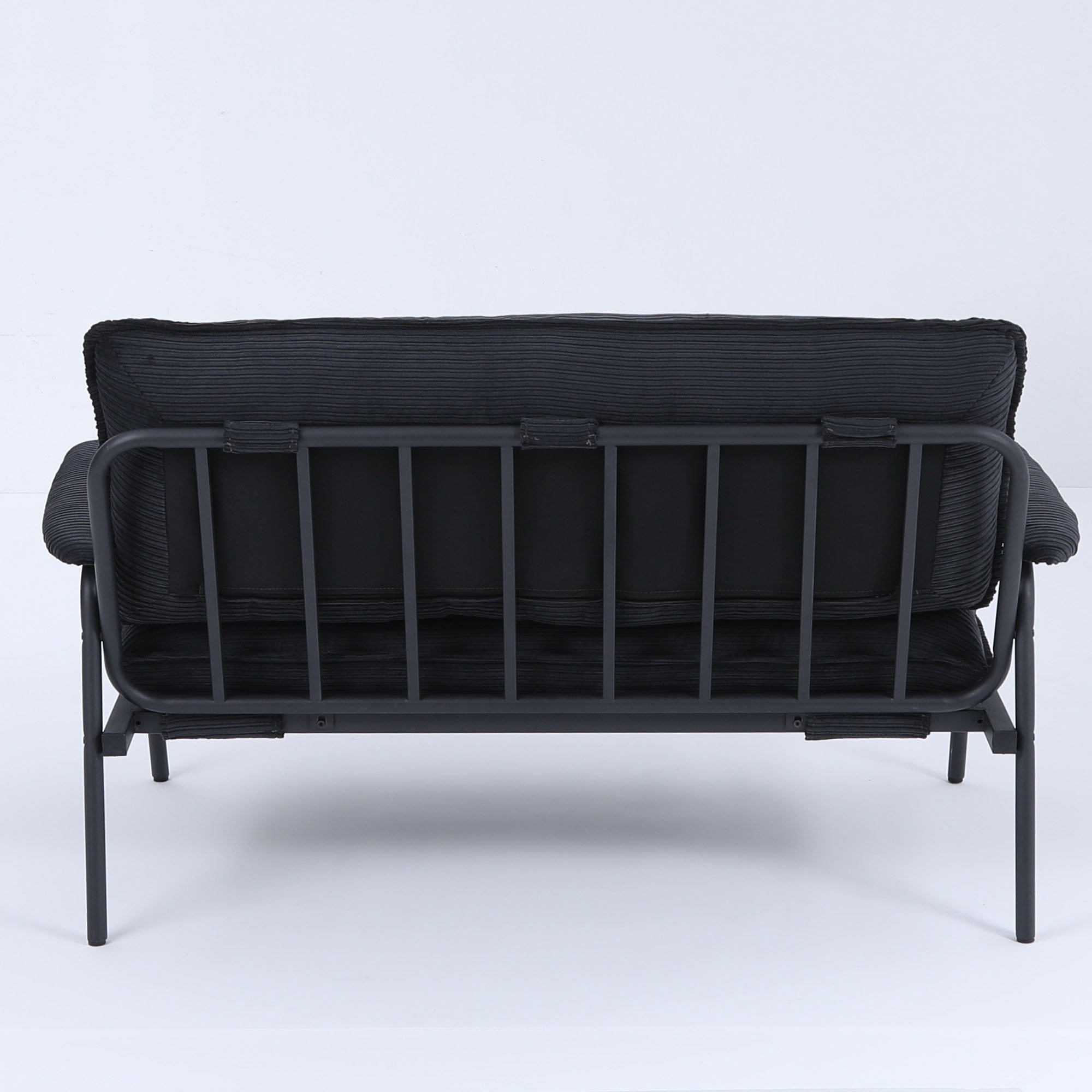 Euroco Striped Upholstered Loveseat with Button-Tufted Backrest and Metal Frame – Compact Modern Sofa for Living Room or Apartment