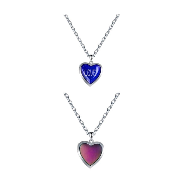 Collar colgante,Colgante de medallón de collar de estado de ánimo de corazón de amor,Joyas con colgante de foto con sensor de temperatura,Collar de cadena que cambia de color de acero