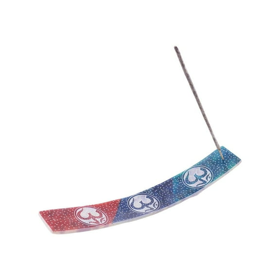 Hand Painted Stone Incense Holder | 11" Incense Stick Holder Ash Catcher | Decorative Incense Holder for Yoga or Meditation | Om Symbol