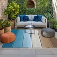 thumbnail image 2 of Blue Brown Ombre Outdoor Rug for Patio/Deck/Porch, Non-Slip Large Area Rug 5 x 8 Ft, Vintage Country Wooden Indoor Outdoor Rugs Washable Area Rugs, Reversible Camping Rug Carpet Runner, 2 of 8