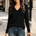 thumbnail image 4 of SHTXOZHI Women's Long Sleeve Tops Trendy Pullover Knitted V-Neck Shirts Casual Solid Color Fall Winter Base Layer Sweaters, 4 of 7