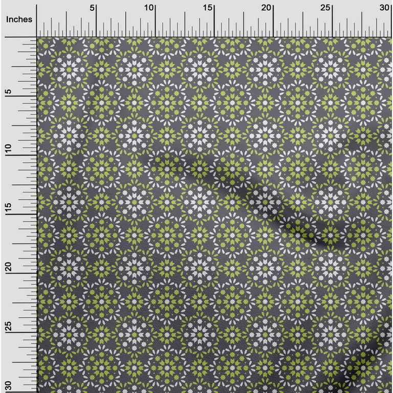 oneOone Rayon Gray Fabric Floral & Tiles Moroccan Quilting