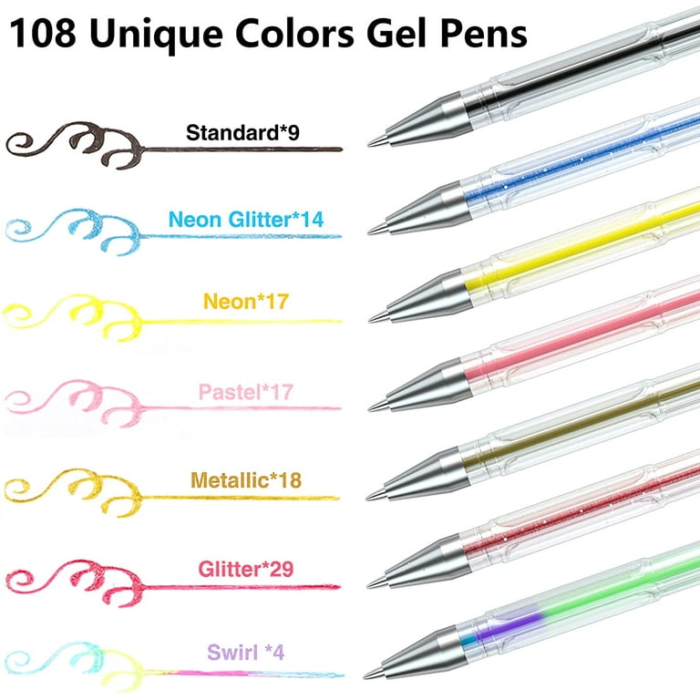 Lineon 108 Colors Gel Pens,Gel Pen Set for Adult Coloring Books Art Markers