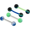 Hotsilver Body Jewelry 14G Blue, Green and Black Tongue Barbells, 4 Pack