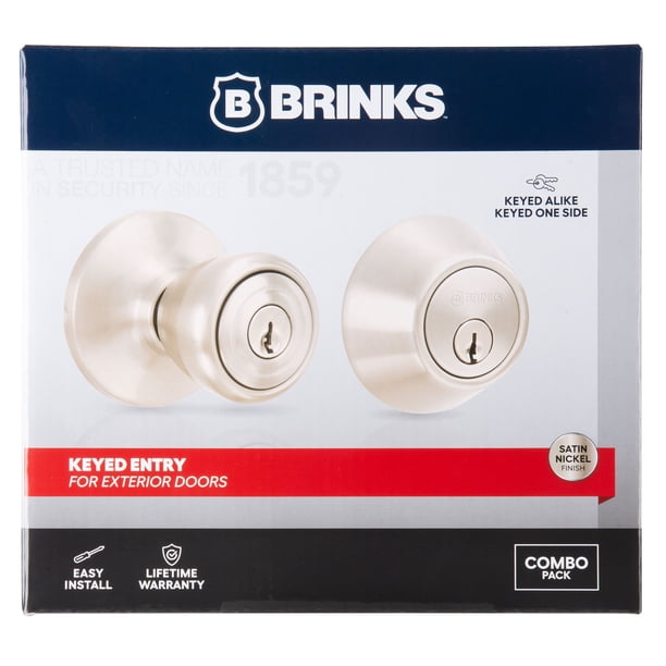Brinks Keyed Entry Tulip Style Doorknob and Deadbolt Combo, Satin