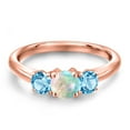 thumbnail image 3 of Gem Stone King 18K Rose Gold Plated Silver Simulated White Opal and Swiss Blue Topaz Engagement Ring for Women | 1.21 Cttw | Round Cabochon 5MM | Gemstone October Birthstone | Size 8, 3 of 6
