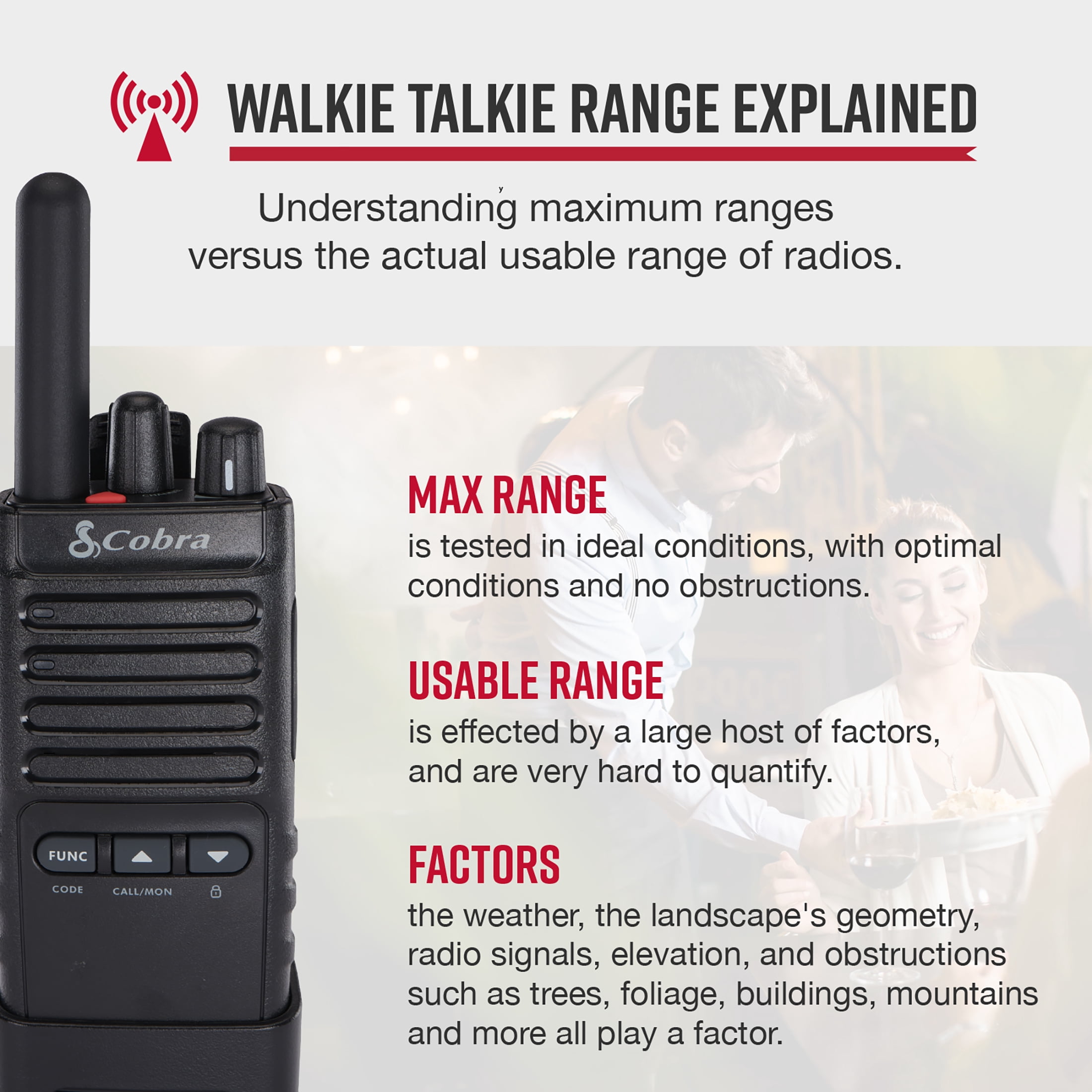 Cobra PX655 Pro Business 2W FRS Two-Way Radios Pair, IPX4 Waterproof Walkie Talkies, 22 Channels, 25-Floor Range