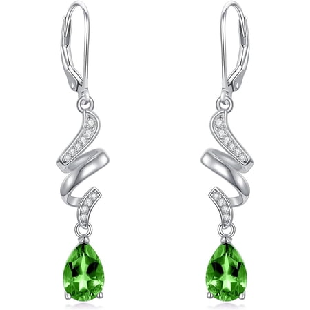 AOBOCO 2 Carat Birthstone Earrings 925 Sterling Silver Pear Cut Birthstone Dangle Earrings Jewelry for Anniversary Women Gifts