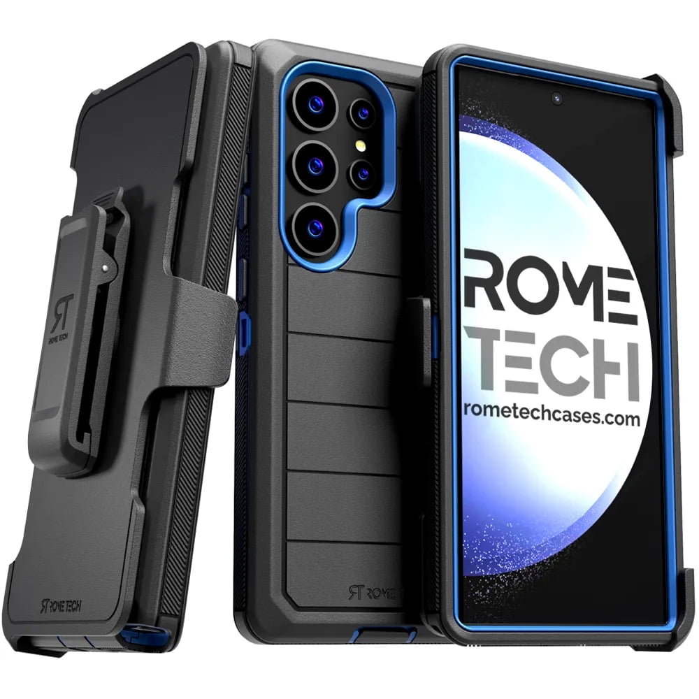 Defender Case for Samsung Galaxy S24 Ultra with Belt Clip, Kickstand, Dual-Layer, Black/Blue