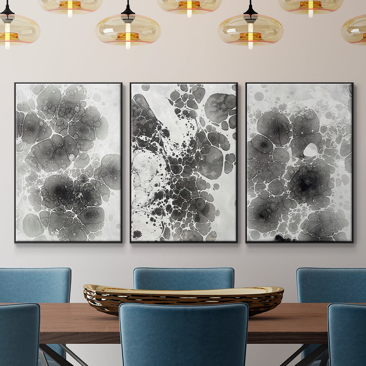 Marbling I - Framed Premium Gallery Wrapped Canvas L Frame 3 Piece Set - Ready to Hang