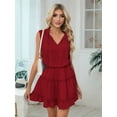 thumbnail image 5 of Womens Spring Summer 2025 Sleeveless Split V Neck Ruffle Chiffon Elegant Mini Short Skirt Dresses Wine Red S, 5 of 9