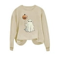 thumbnail image 5 of aohooy Halloween Tee Shirts Women Cute Funny Ghost Pumpkin Graphic Long Sleeve Shirt Fall Spooky Pullover Sweatshirts Tops Beige,M, 5 of 5