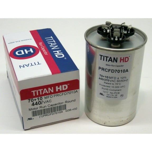 TitanHD PRCFD7010A American-Made HVAC Round Motor Run Dual Capacitor. 70/10 MFD/UF 440 Volts